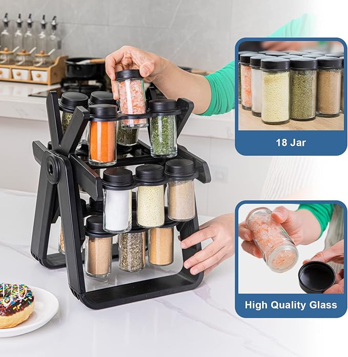 Spice Jar Set with 18 Spice Jars 360 Degree Rotation Spice Rack