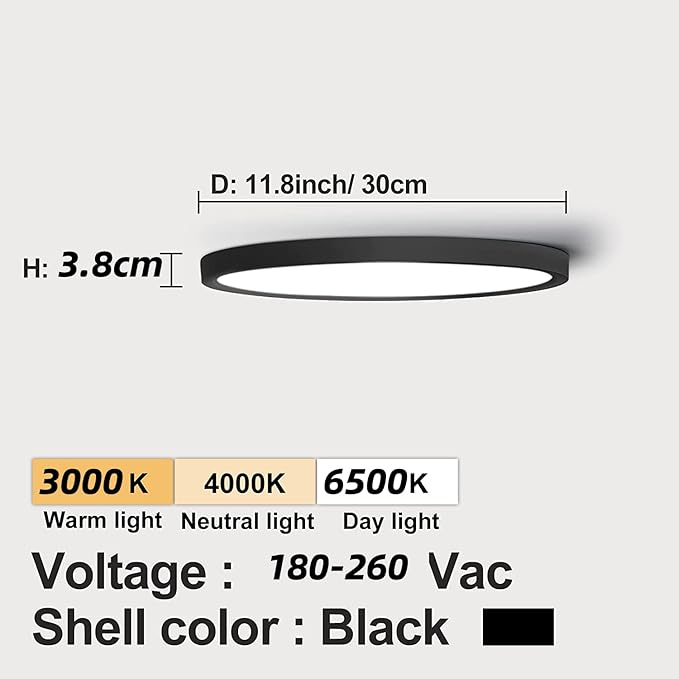 Hylumen 30cm 48W LED Ceiling Light Flush Mount Lighting Fixture Round Modern LED Ceiling Lamp for Living Room Bedroom Kitchen Hallway Office (White Light 6500K)