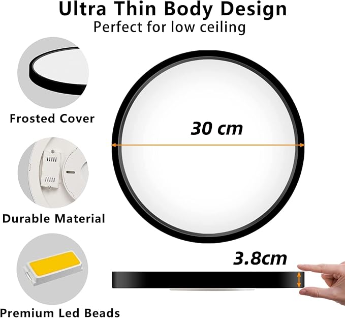 Hylumen 30cm 48W LED Ceiling Light Flush Mount Lighting Fixture Round Modern LED Ceiling Lamp for Living Room Bedroom Kitchen Hallway Office (White Light 6500K)