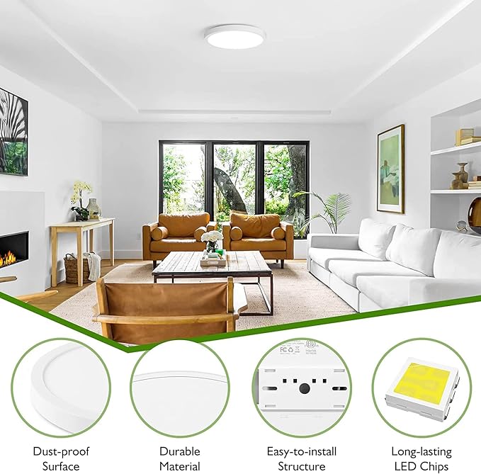 Hylumen 30cm 48W LED Ceiling Light Flush Mount Lighting Fixture Round Modern LED Ceiling Lamp for Living Room Bedroom Kitchen Hallway Office (White Light 6500K)