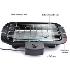 Smokeless Electric Grill BBQ Barbecue BBQ Grill 2000W with Thermostat, Water Filled Drip Tray, with 5 levels of Temperature Adjustment