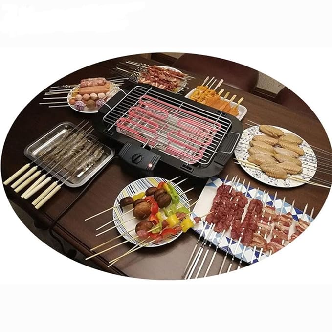 Smokeless Electric Grill BBQ Barbecue BBQ Grill 2000W with Thermostat, Water Filled Drip Tray, with 5 levels of Temperature Adjustment