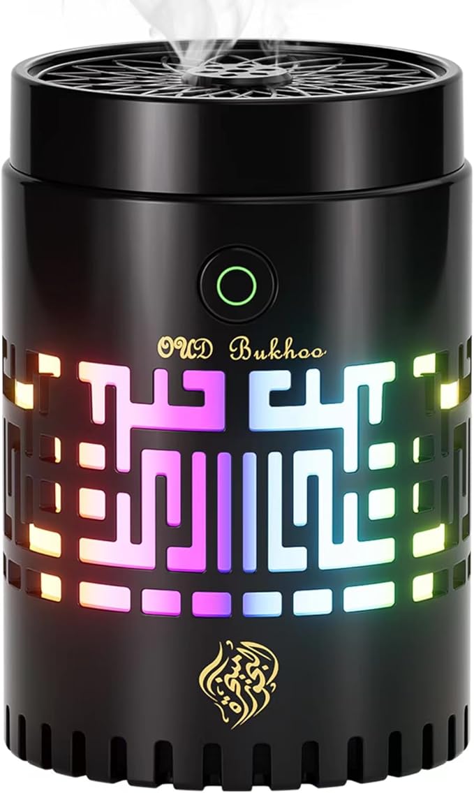 Oud Bukhoor Portable Mini Incense Burner Bakhoor, Bakhoor Burner Electric with Remote Control, LightRechargeable USB Aroma Diffuser Electric Arabic Incense Holder Muslim Home Decoration