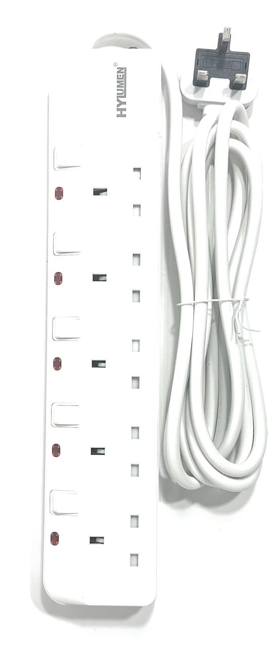 Hylumen 5 Socket Extension Cord - 3 Meter, Heavy Duty, Multi-Plug Power Strip for Home & Office, Surge Protection