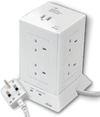 AL FANAR Cord Extension Tower 13A 8 Sockets 2 USB Ports White 3meter