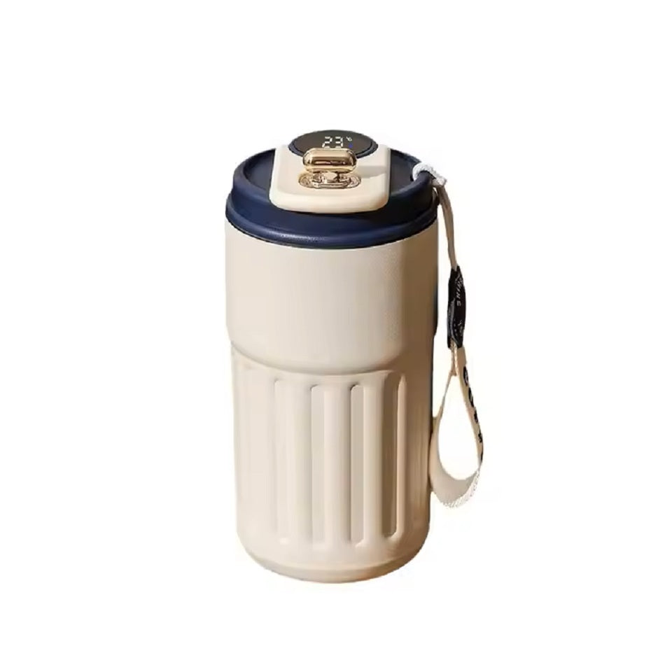 460ml Insulated Travel Coffee Mug Vacuum Flasks Car Mug with Temperature Display, 316 Stainless Steel Vacuum Coffee Cup, Leakproof Tumbler Thermal Mug,Blue Beige