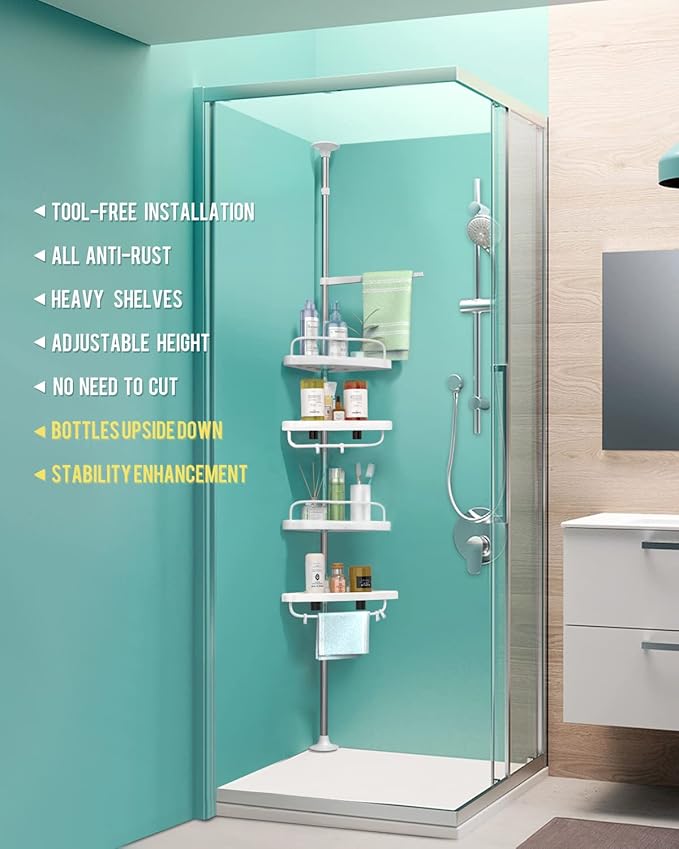 4 Layer Corner Shower Caddy, Adjustable Shower Shelf