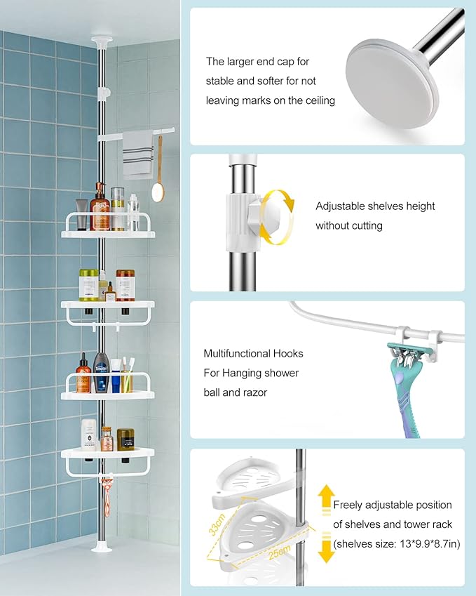 4 Layer Corner Shower Caddy, Adjustable Shower Shelf