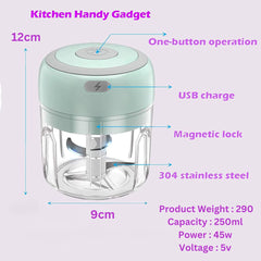 Mini Electric Food Chopper For Home For Garlic Mincer With Two Blades - Clear -250 ml