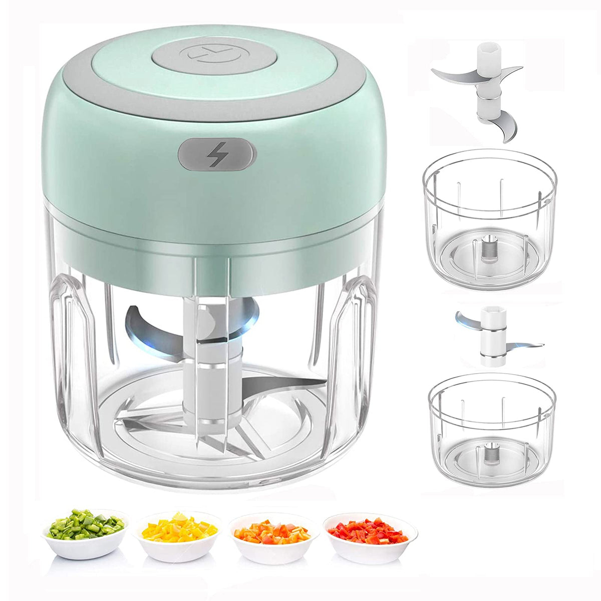 Mini Electric Food Chopper For Home For Garlic Mincer With Two Blades - Clear -250 ml
