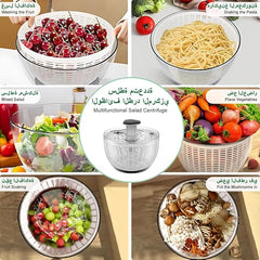 Salad Spinner, Vegetable Washer Manual Reusable Quick Dry Versatile Professional Fruit Washer Spinner Veggie Dryer Draining Basket Lid Removable One-Handed Pump Fruit Bowl&Colander