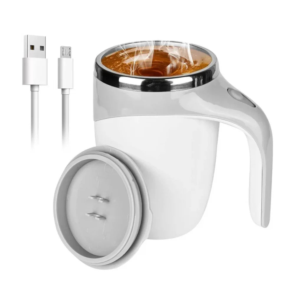 Self Stirring Mug With Lid Automatic Magnetic Stirring Coffee Cup White