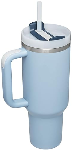 Vacuum Insulated Coffee Mug,Insulated Mug with Handle and Straw Lid,In-car Mug, Blue Chambray 40 Oz