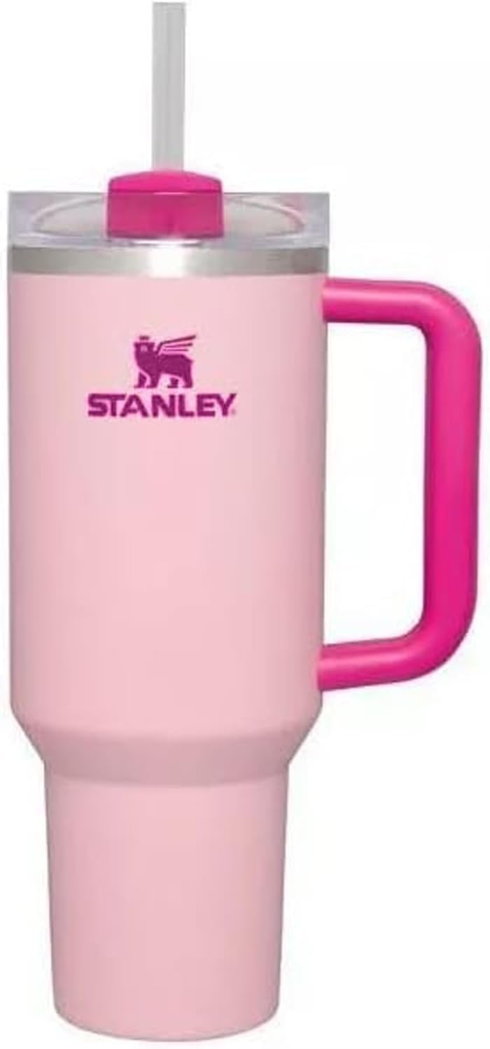 Stanley Quencher H20 Flowstate Stainless Steel Vacuum Insulated Tumbler with Lid and Straw for Water, Iced Tea or Coffee, Smoothie and More, Cream (Flamingo Pink)