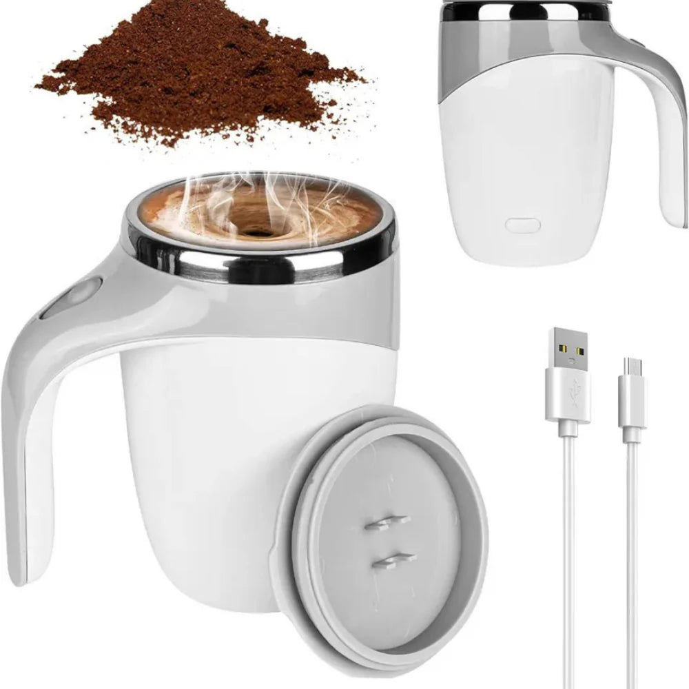 Self Stirring Mug With Lid Automatic Magnetic Stirring Coffee Cup White