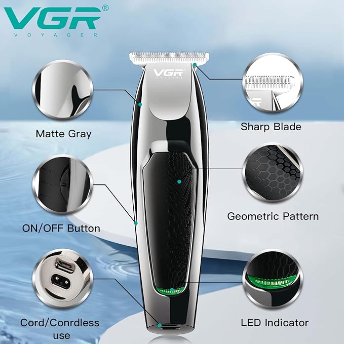 VGR V-030 Professional Fast Charging Hair Clipper Silver/Black 15x4.5x4cm